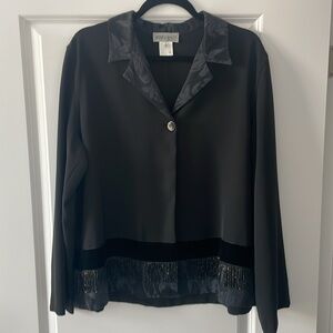 Monica Magni One-Button Collared Lightweight Beaded & Jacquard Jacket